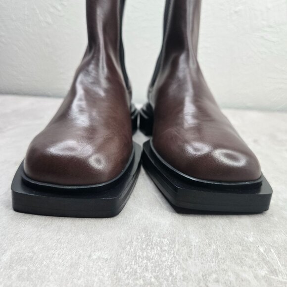 Zara Chelsea Boots Sz 7.5 Dark Brown Leather Preppy Pull On Ankle Booties - Picture 4 of 12